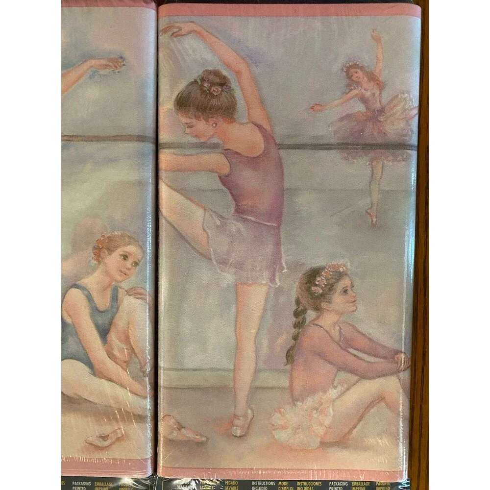 Ballerina Ballet Wallpaper Prepasted Border VILLAGE Blue Pink Lot Of 2 Pks 30 ft